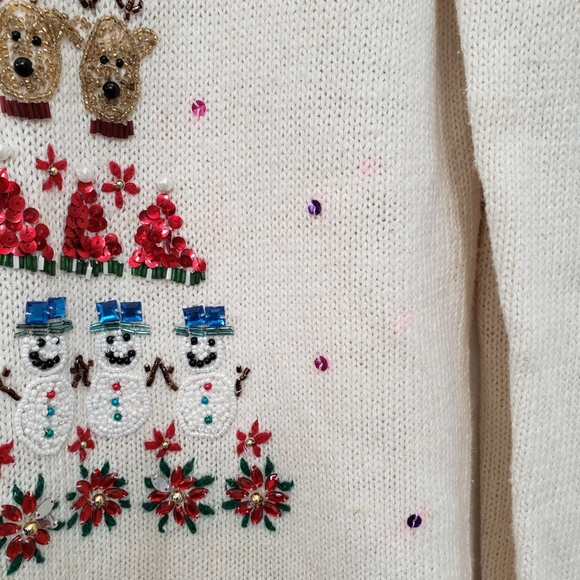 Vintage 90s Style Co MACYs Ugly Christmas Sweater Beaded Reindeer Zip Front Card - Picture 7 of 12